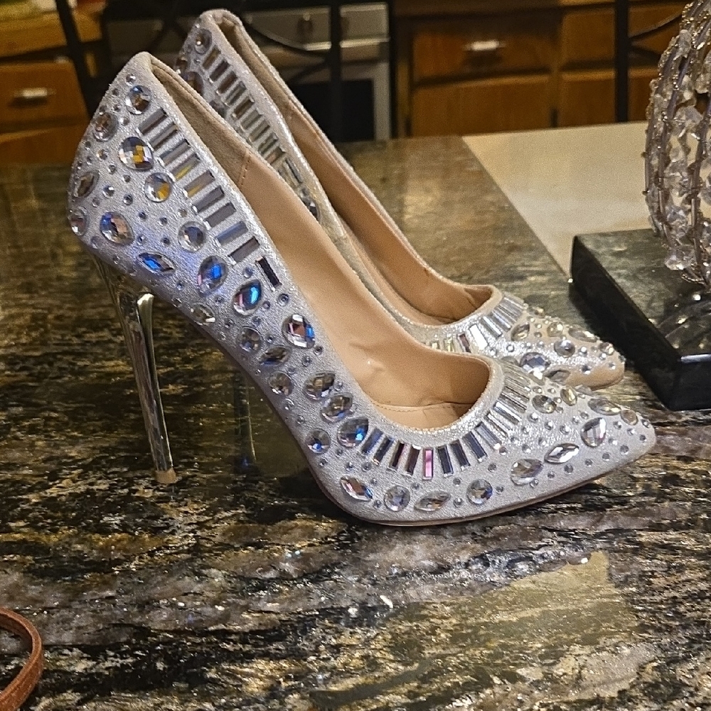 Charlotte Russe Silver Gemstone Heels
